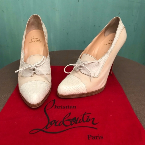 Christian Louboutin White Glitter Very Prive Sandals Size 41  CHRISTIAN LOUBOUTIN 41 WHITE CROCO PLATFORM PUMP !